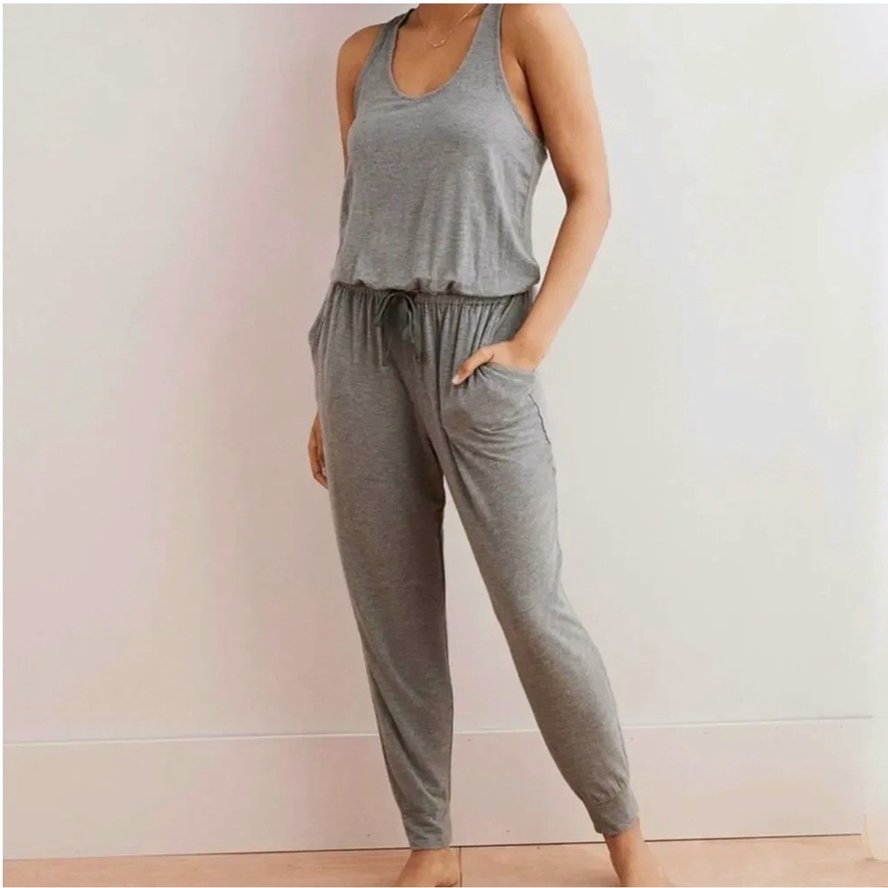 Aerie Gray Racerback Jumpsuit Sz M Elastic Waist Loungewear